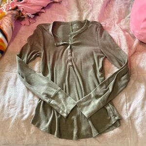Aerie Olive Green Henley Long Sleeve